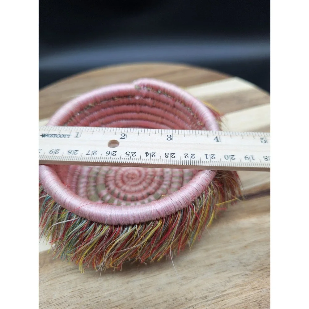 Handmade Woven Basket Small‎ Trinket Dish Pink Decor